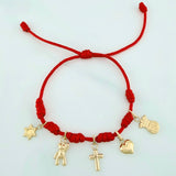 Pulsera Tejida Roja 1.5Cm 5 Und Oro Amarillo 18K