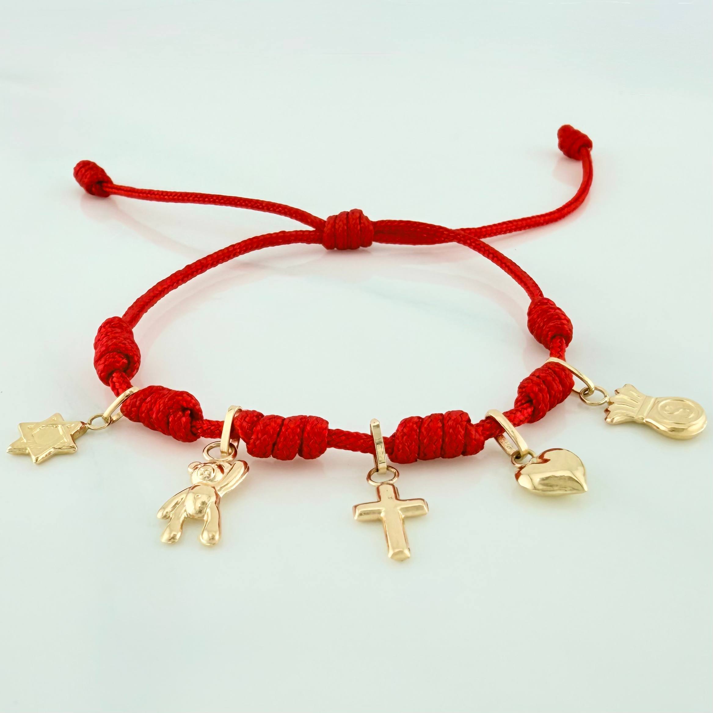 Pulsera Tejida Roja 1.5Cm 5 Und Oro Amarillo 18K