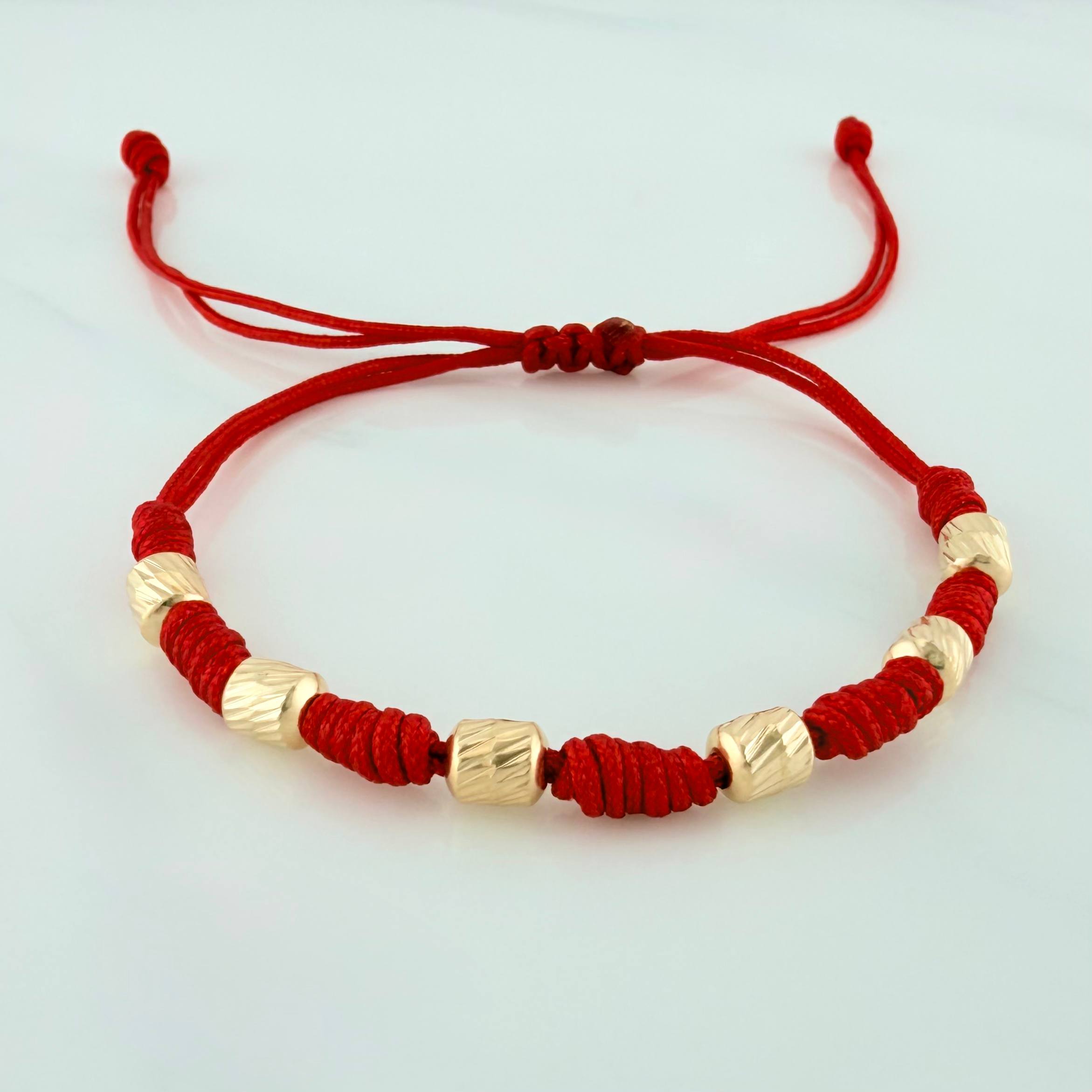 Pulsera Tejida Roja 7 Nudos 5Mm 6 Und Oro Amarillo 18K