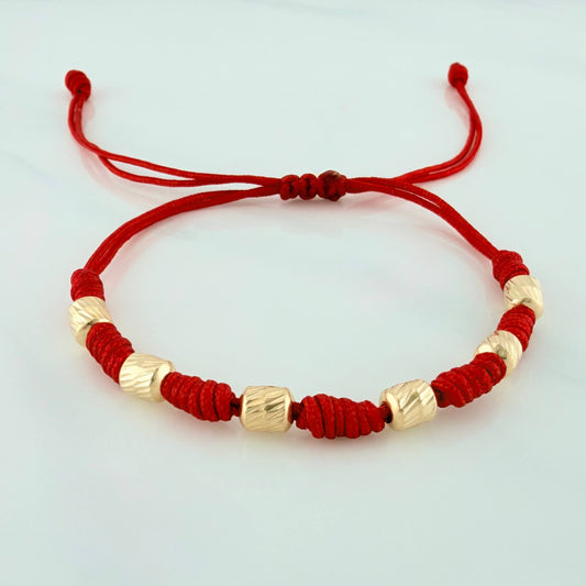 Pulsera Tejida Roja 7 Nudos 5Mm 6 Und Oro Amarillo 18K