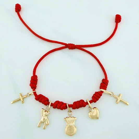 Pulsera Tejida Roja 1.5Cm 5 Und Oro Amarillo 18K