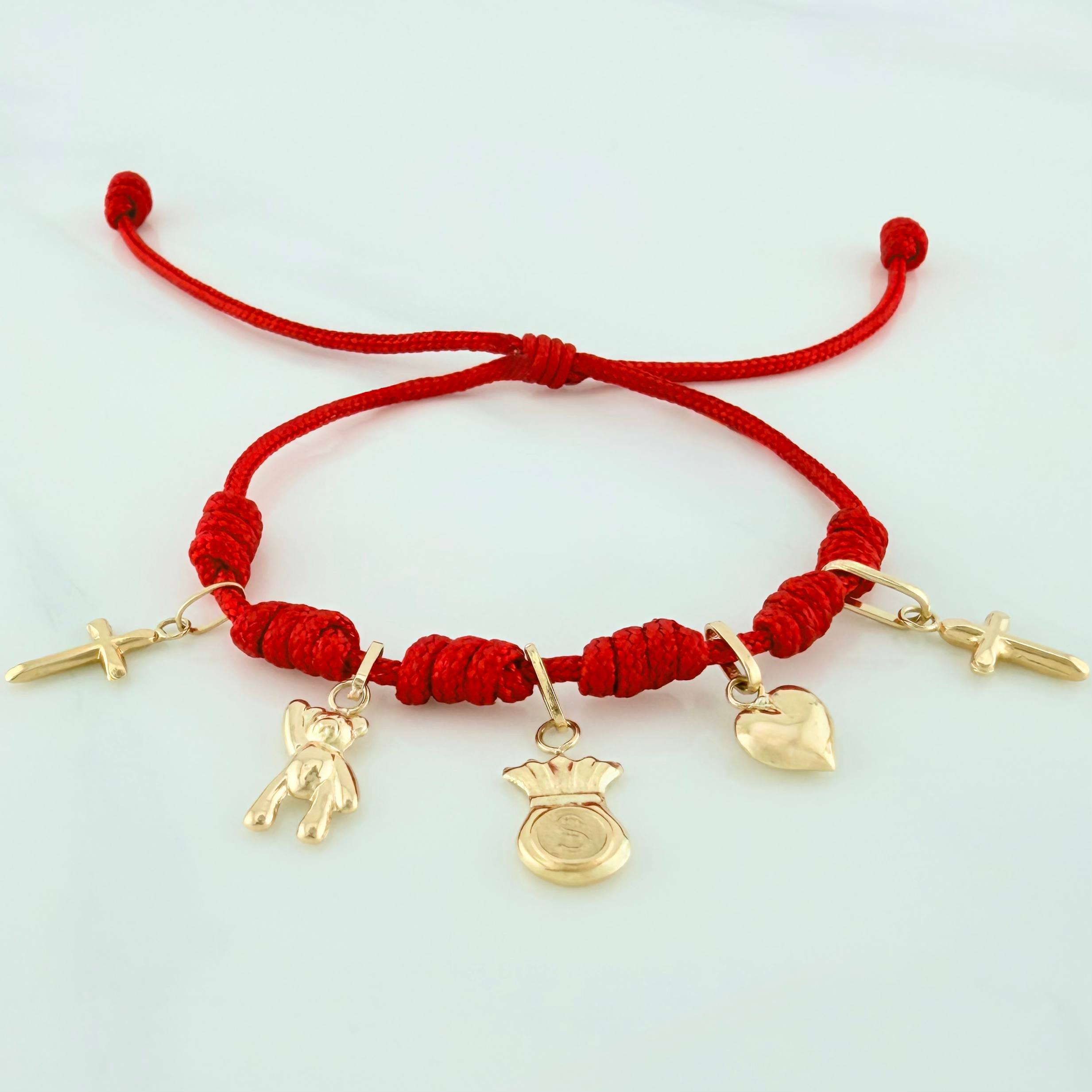 Pulsera Tejida Roja 1.5Cm 5 Und Oro Amarillo 18K