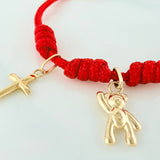Pulsera Tejida Roja 1.5Cm 5 Und Oro Amarillo 18K