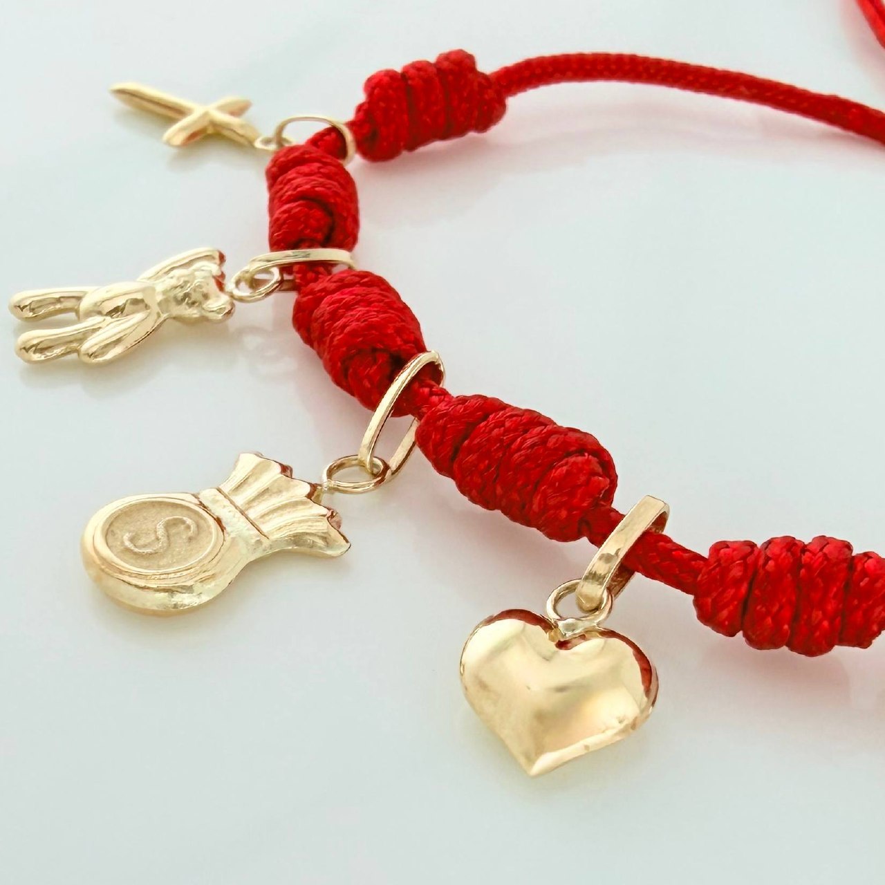 Pulsera Tejida Roja 1.5Cm 5 Und Oro Amarillo 18K