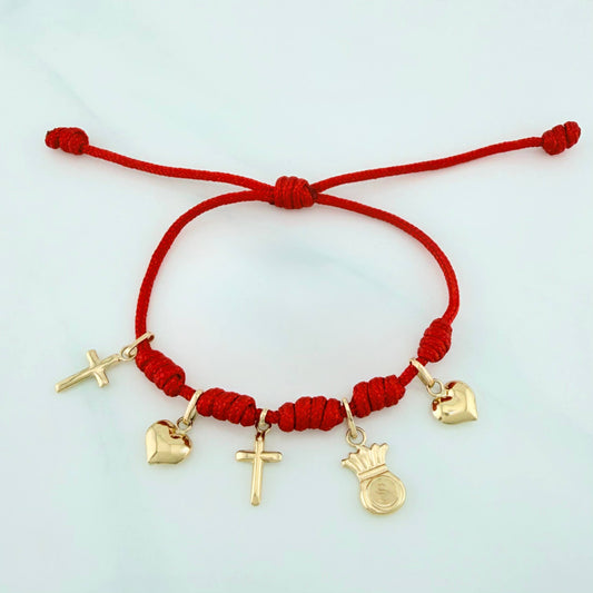 Pulsera Tejida Roja 1.5Cm 5 Und Oro Amarillo 18K
