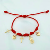 Pulsera Tejida Roja 1.5Cm 5 Und Oro Amarillo 18K