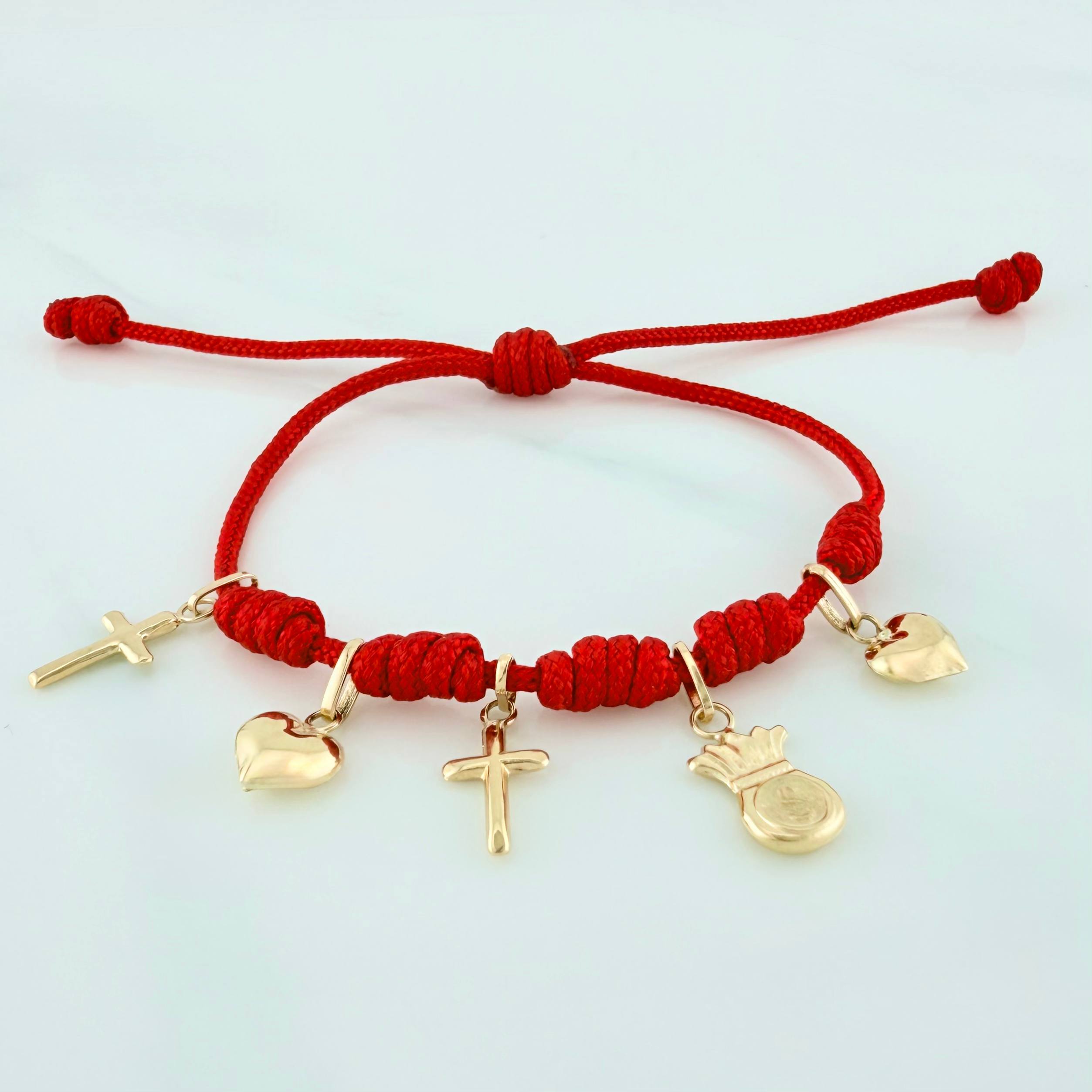Pulsera Tejida Roja 1.5Cm 5 Und Oro Amarillo 18K