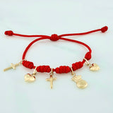 Pulsera Tejida Roja 1.5Cm 5 Und Oro Amarillo 18K