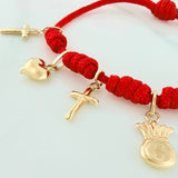 Pulsera Tejida Roja 1.5Cm 5 Und Oro Amarillo 18K