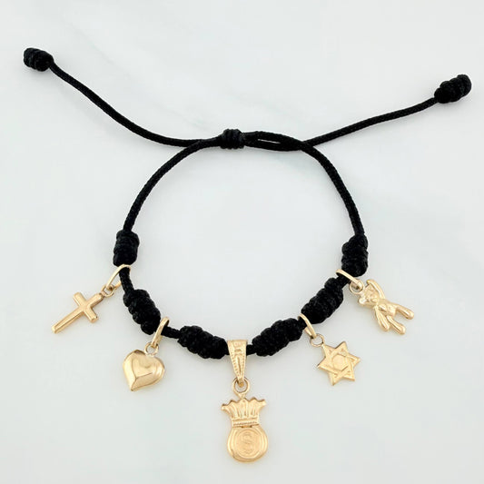 Pulsera Tejida Negra Oro Amarillo 18K