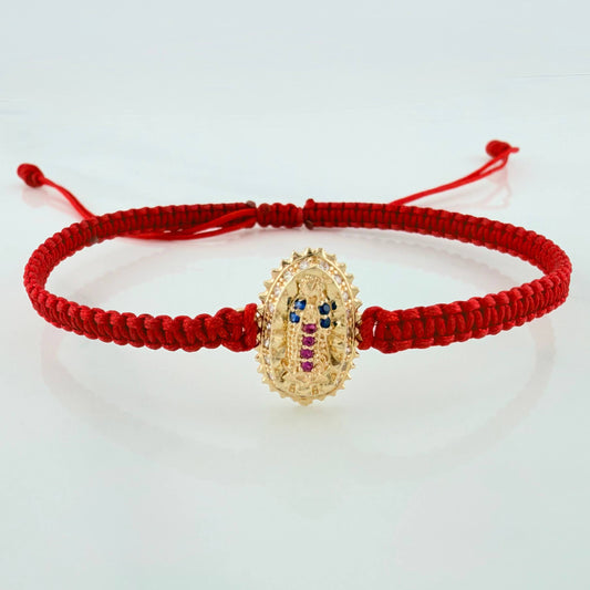 Pulsera Tejida Roja Virgen De Guadalupe Oro Amarillo 18K