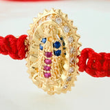 Pulsera Tejida Roja Virgen De Guadalupe Oro Amarillo 18K