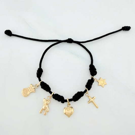 Pulsera Tejida Negra Oro Amarillo 18K