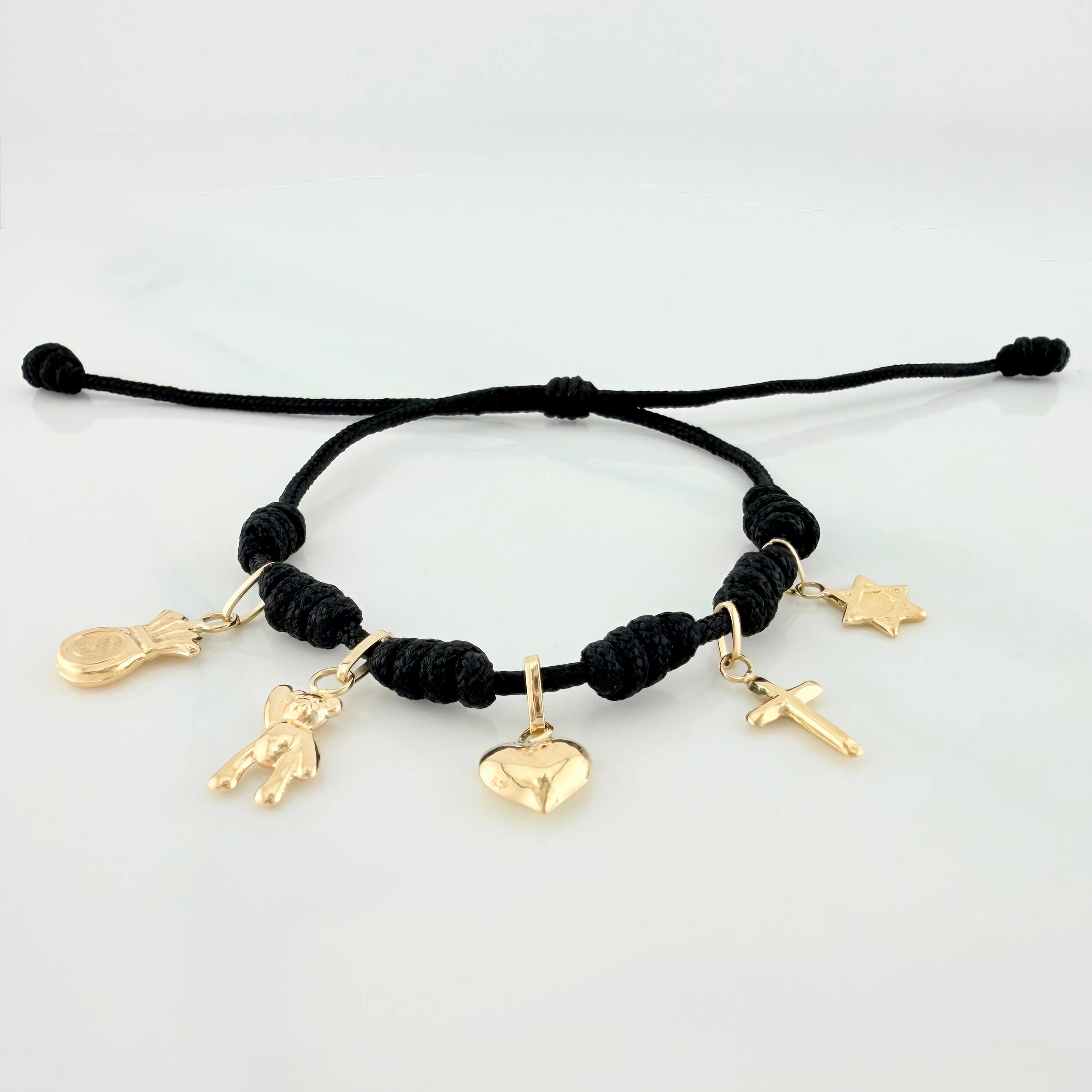 Pulsera Tejida Negra Oro Amarillo 18K