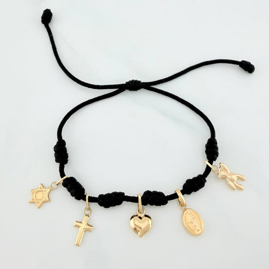 Pulsera Tejida Negra Oro Amarillo 18K