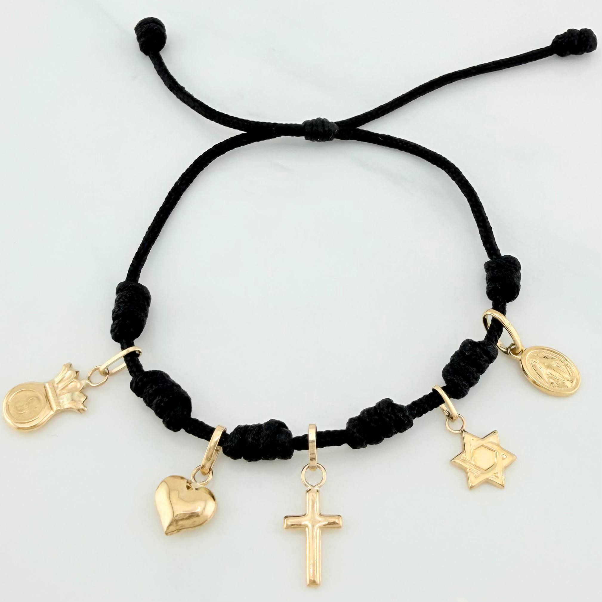 Pulsera Tejida Negra Oro Amarillo 18K