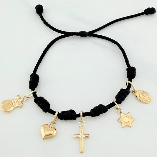 Pulsera Tejida Negra Oro Amarillo 18K