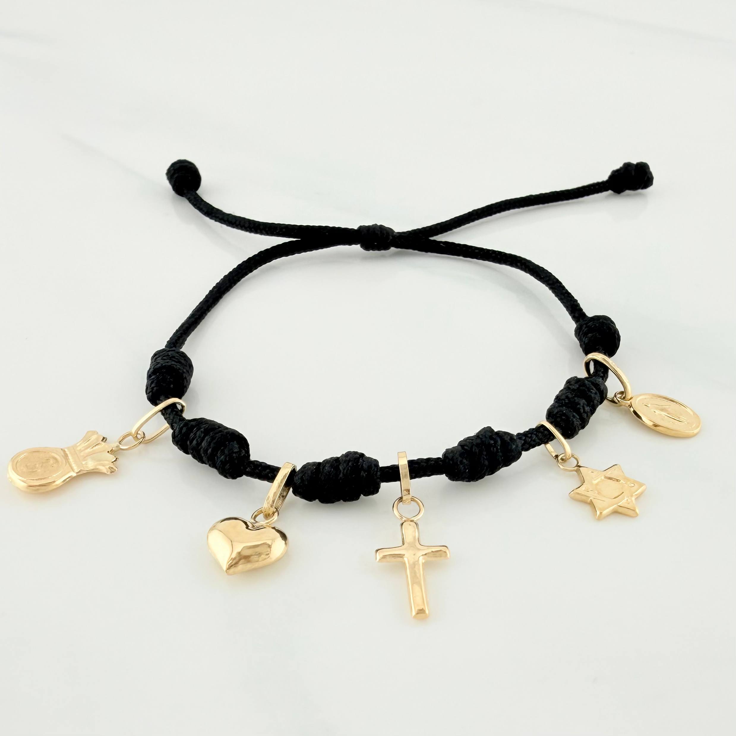 Pulsera Tejida Negra Oro Amarillo 18K