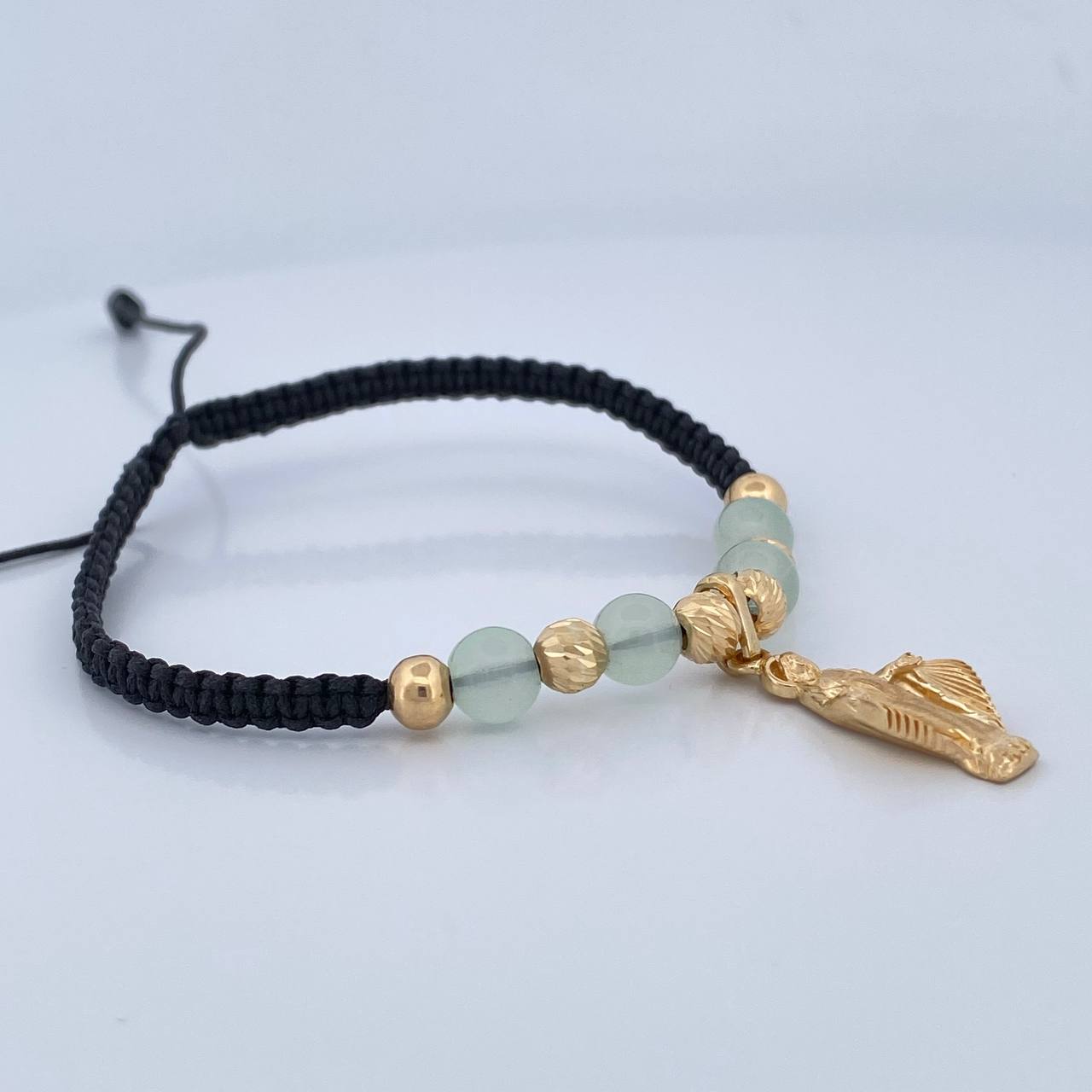 Pulsera Tejida Negra Virgen Milagrosa 3.05gr / 5mm Oro Amarillo 18K %