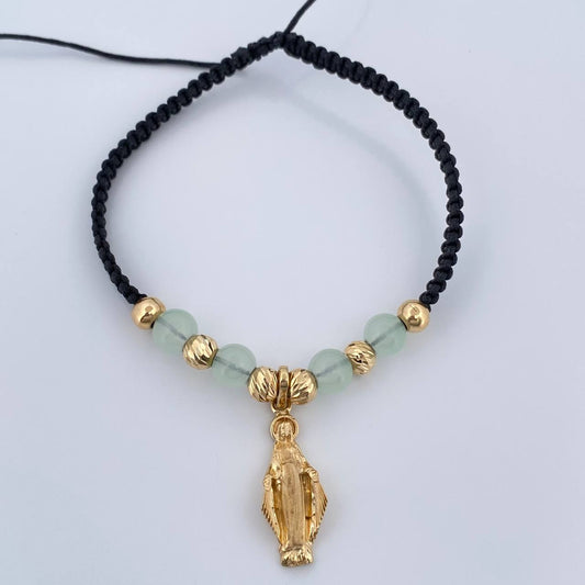 Pulsera Tejida Negra Virgen Milagrosa 3.05gr / 5mm Oro Amarillo 18K %
