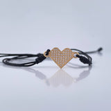Pulsera Tejida Negra Corazón 1gr / Oro Amarrillo 18K %