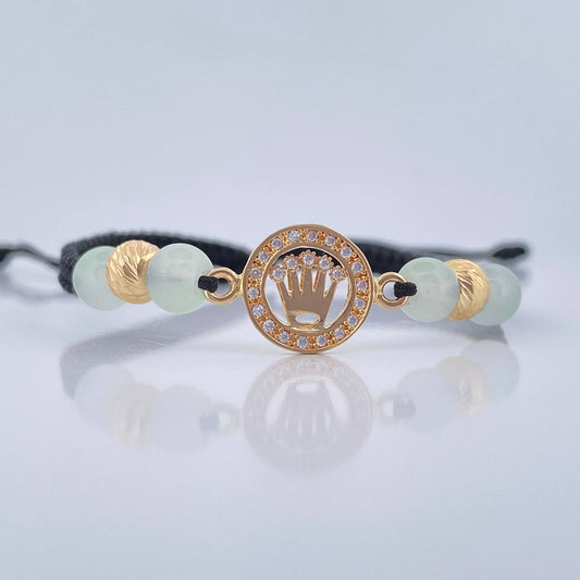 Pulsera Tejida Negra Corona 1.7gr / 6mm Oro Amarillo 18K %