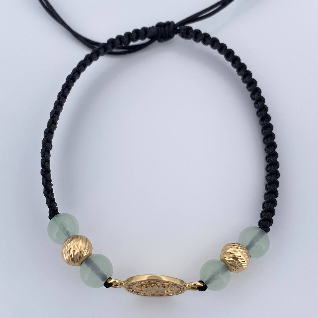 Pulsera Tejida Negra Corona 1.7gr / 6mm Oro Amarillo 18K %