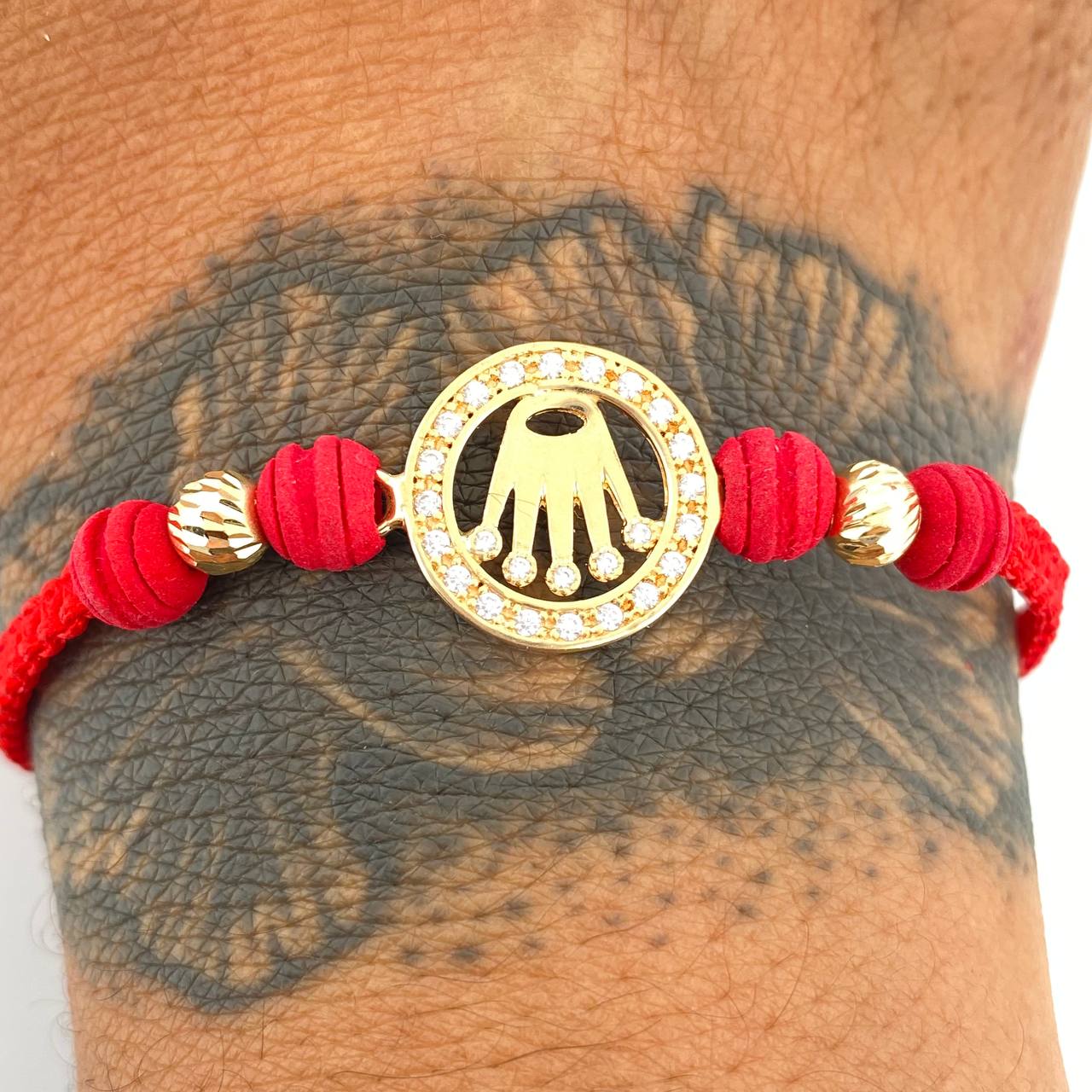 Pulsera Tejida Roja Corona 2.1gr / 5mm Oro Amarillo 18K %