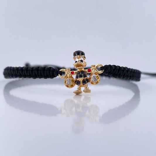 Pulsera Tejida Negra Pato Bolsa De Dinero 1.55gr / Tres Oros 18K %