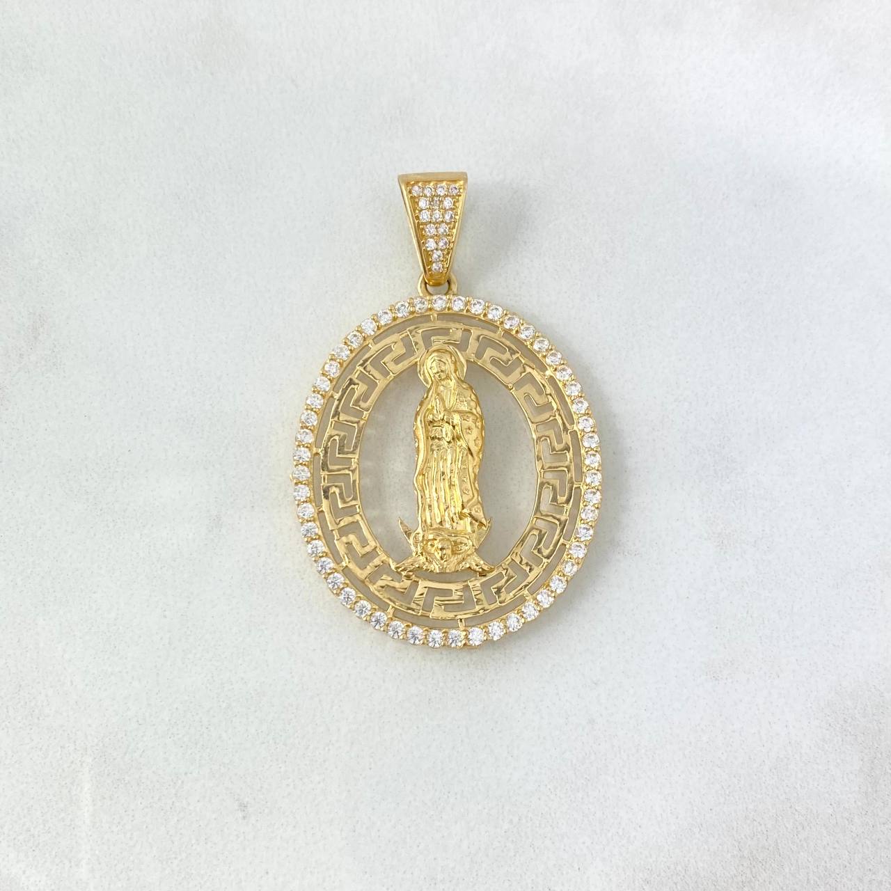 Dije Virgen de Guadalupe Tribal 7.65gr / 4.3cm / Circones Blancos Oro Amarillo