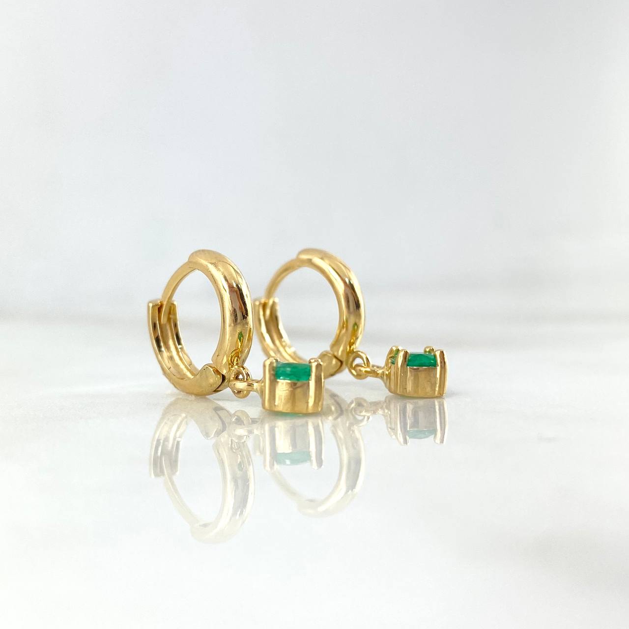 Candongas Piedra Colgante 4.3gr / 2.2cm / Esmeraldas 1 QTS Oro Amarillo (Joya)