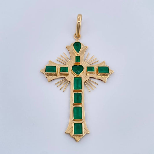 Dije Cruz Plana Aurora Esmeralda 7.1gr / 6.4cm / Oro Amarillo 18K %