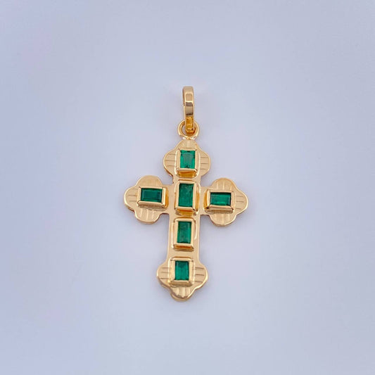 Dije Cruz Plana Trebol Esmeralda 1.3gr / 2.7cm / Oro Amarillo 18K %