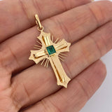 Dije Cruz Plana Esmeralda 2.9gr / 4cm / Oro Amarillo 18K %