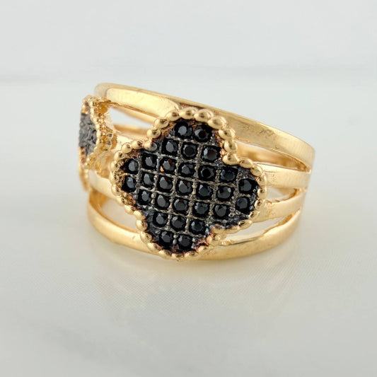 Anillo Trebol 4.35gr / T5 3/4 / Dos Oros Negro Amarillo 18K