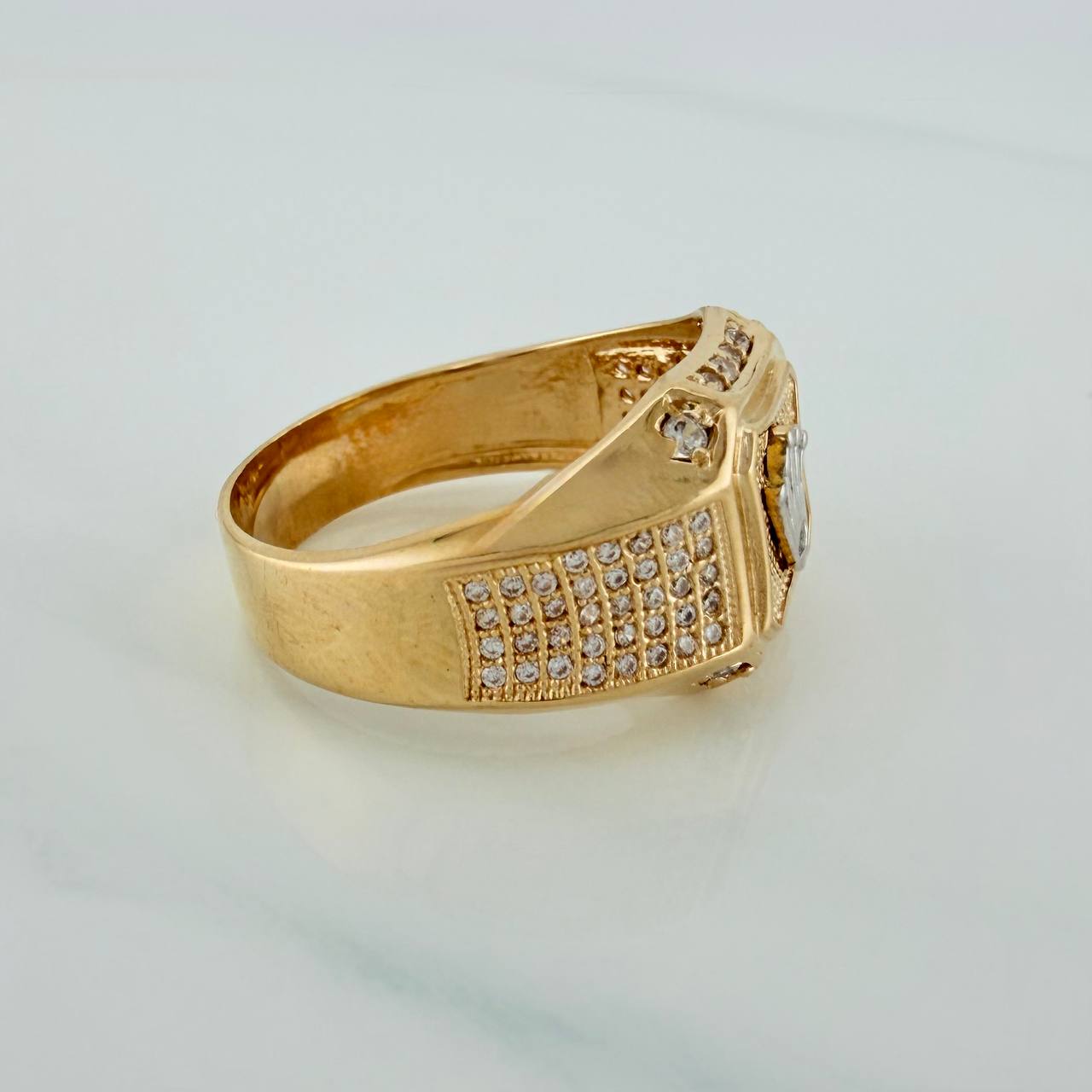 Anillo Sello Corona 8.4gr / T10 1/2 / Dos Oros Amarillo Blanco 18K $