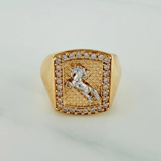 Anillo Sello Caballo 8.7gr / T9 / Dos Oros Amarillo Blanco 18K