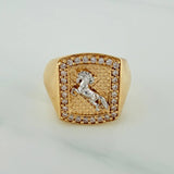Anillo Sello Caballo 8.7gr / T9 / Dos Oros Amarillo Blanco 18K