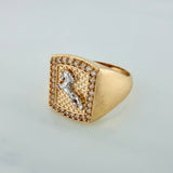 Anillo Sello Caballo 8.7gr / T9 / Dos Oros Amarillo Blanco 18K