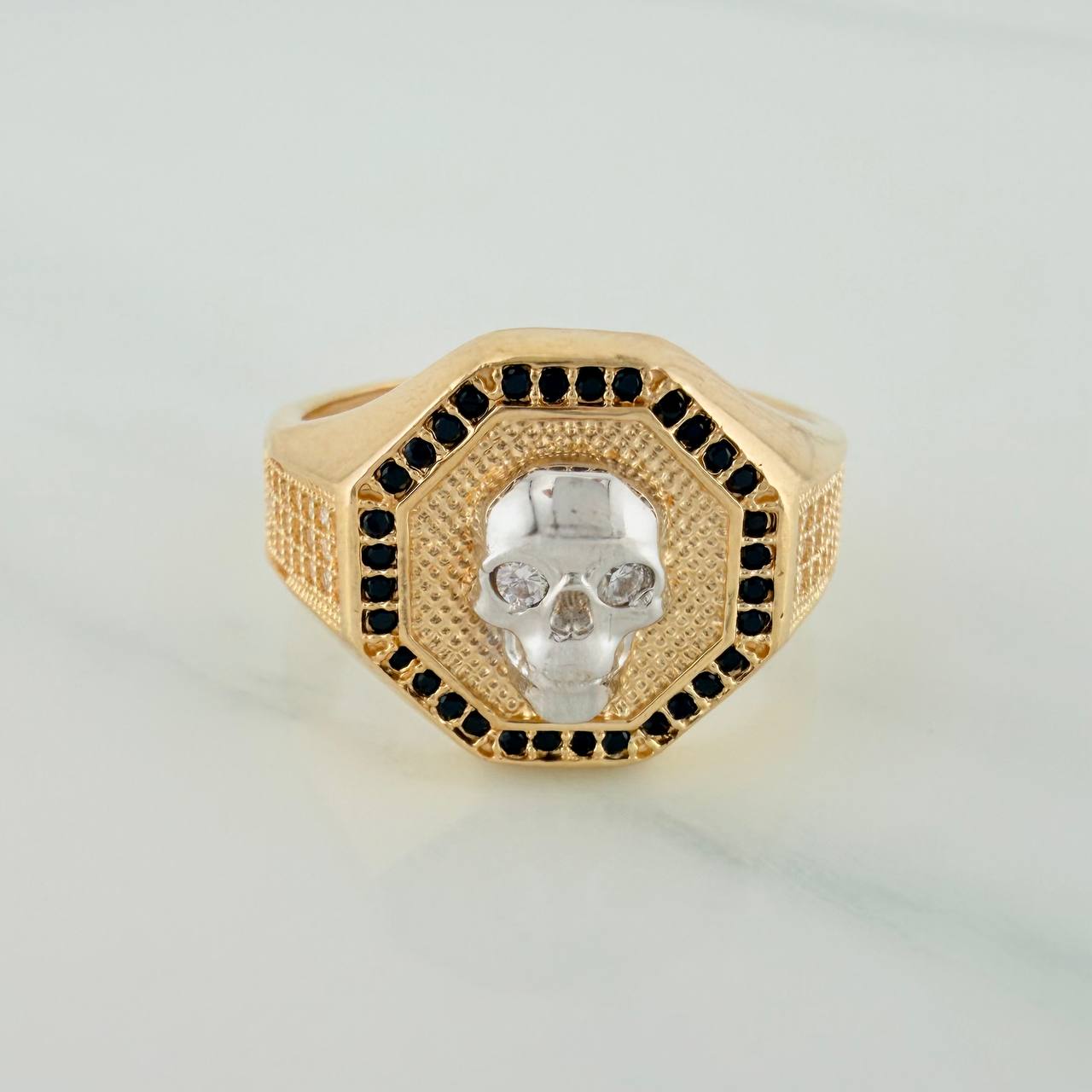 Anillo Calavera 10gr / T10 1/2 / Dos Oros Amarillo Blanco 18K