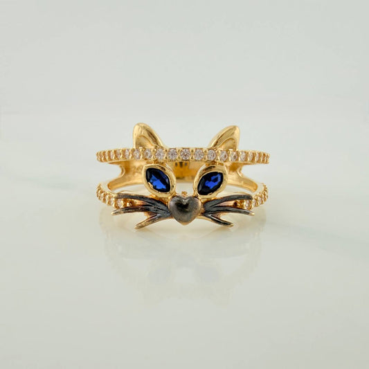 Anillo Rostro Gato 3.35gr / T6 1/4 / Dos Oros Negro Amarillo 18K