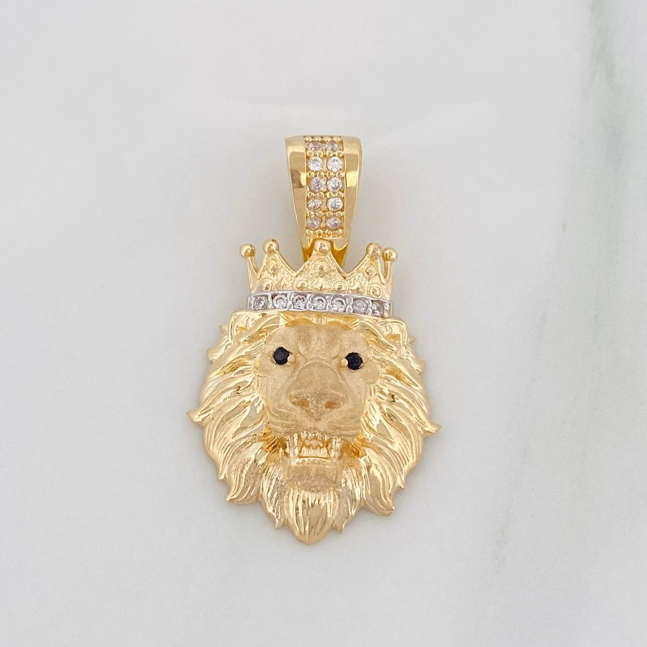 Dije Leon Corona 3.5g / 3cm Dos Oros Amarillo Blanco 18K