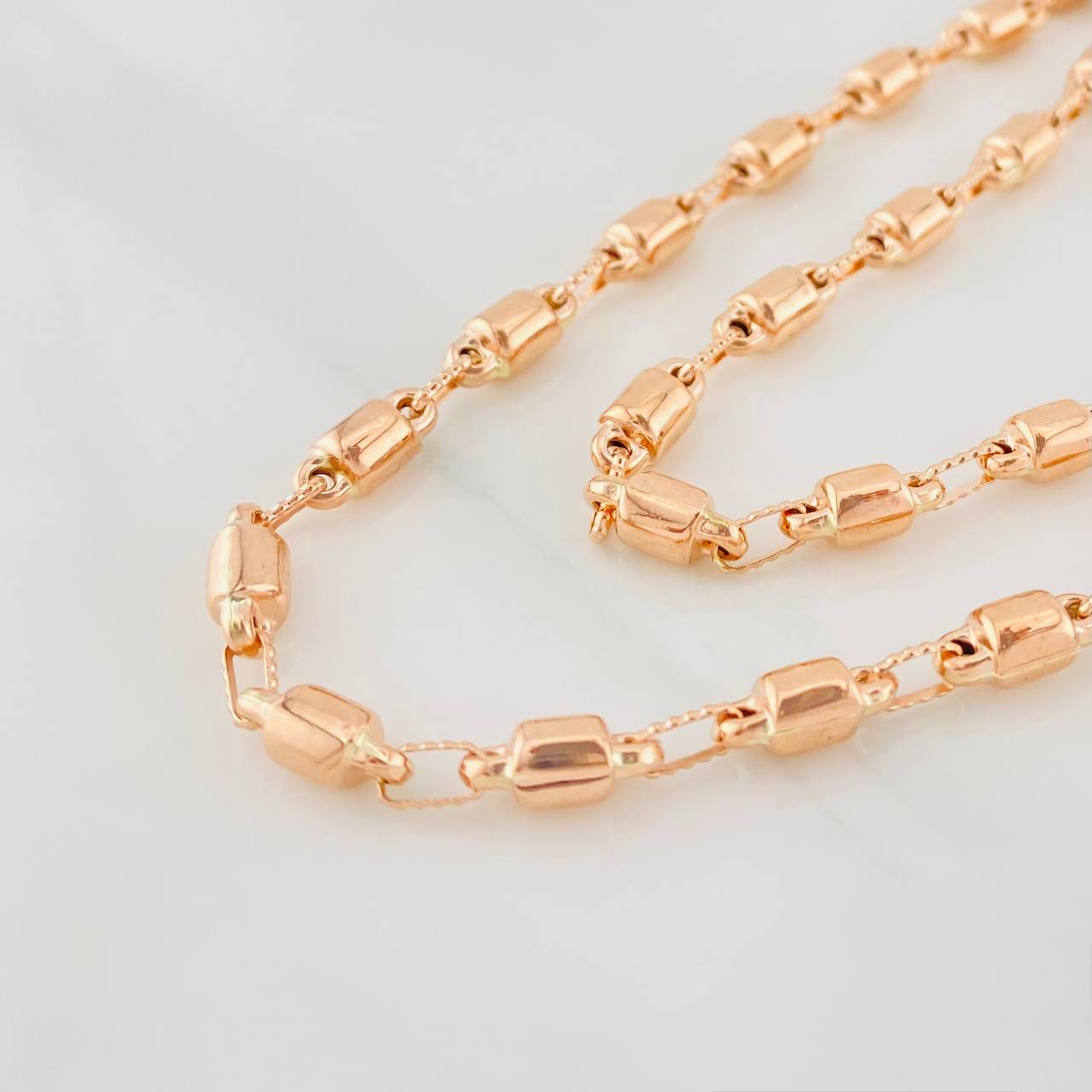 Cadena Rustica Barril 15g / 60cm / 4.5mm Oro Rosa 18K