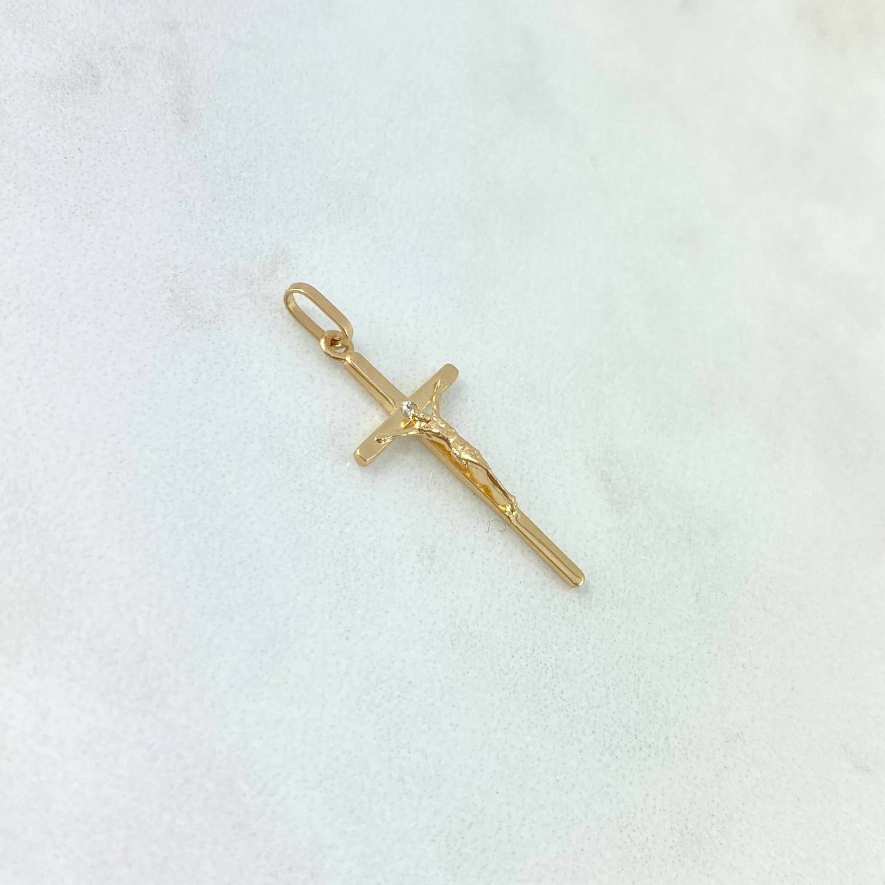 Dije Cruz Cristo 0.9gr / 3.1cm / Circon Blanco Oro Amarillo