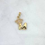 Dije Letra M Corona 1.05gr / 2.3cm / Circones Blancos Oro Amarillo 18K