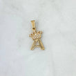 Dije Letra A Corona 1.05gr / 2.3cm / Circones Blancos Oro Amarillo 18K