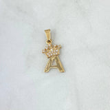 Dije Letra A Corona 1.05gr / 2.3cm / Circones Blancos Oro Amarillo 18K