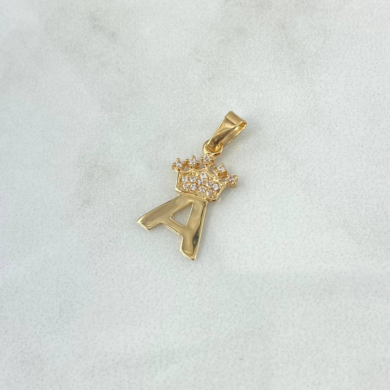 Dije Letra A Corona 1.05gr / 2.3cm / Circones Blancos Oro Amarillo 18K