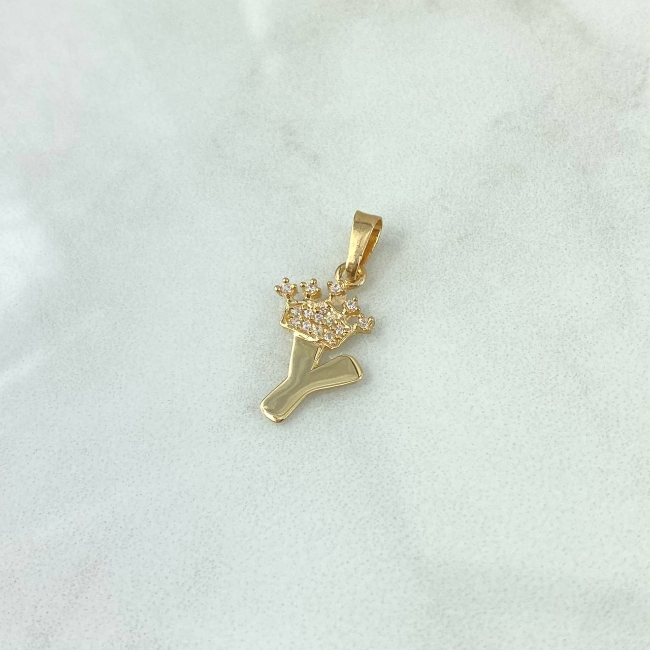 Dije Letra Y Corona 0.9gr / 2.3cm / Circones Blancos Oro Amarillo 18K