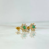 Topos Flor Driada 1.65gr / 0.8cm / Emeraldas 32pts - Circones Blancos Oro Amarillo (Joya)